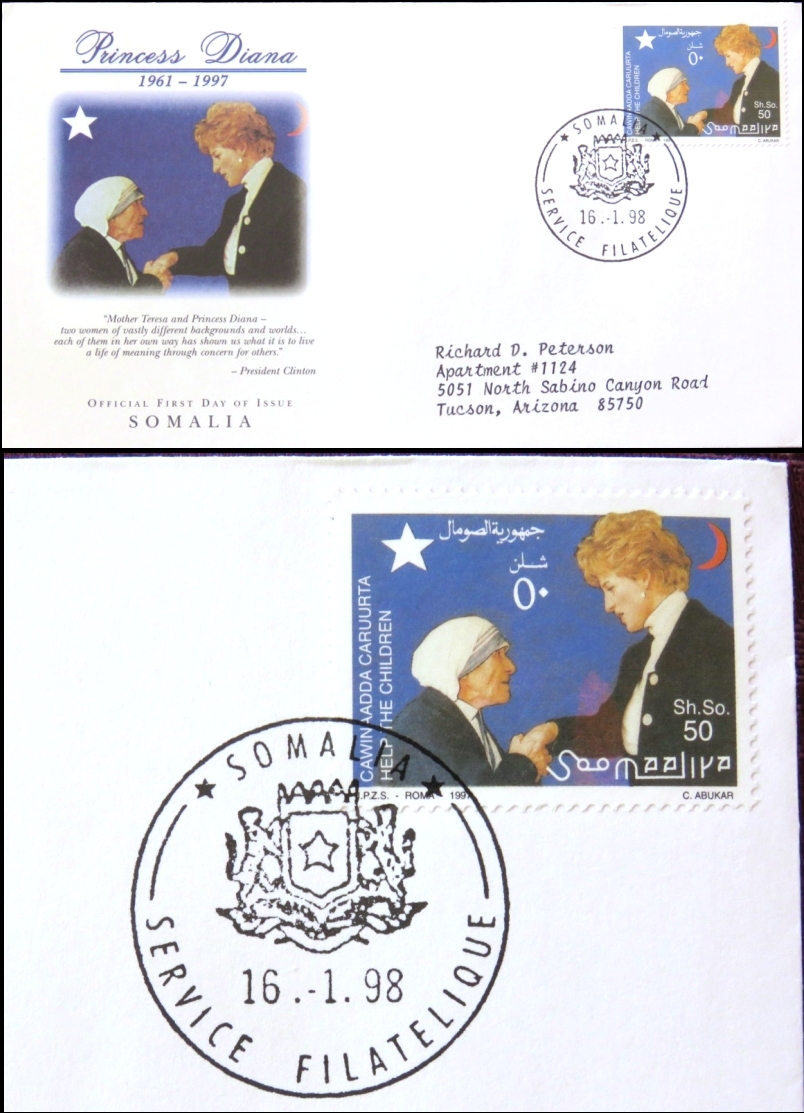 Somalia 1998 Tribute to Princess Diana Michel 670 on Official First Day Cover