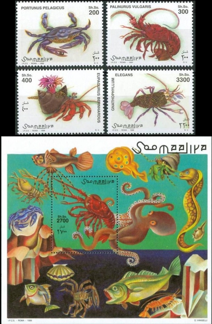 Somalia 1998 Marine Fauna Crustaceans and Fish Michel 705-708 BL 52