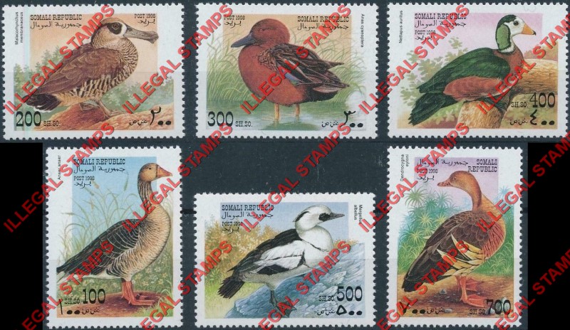 Somalia 1998 Birds Ducks Illegal Stamp Set of 6