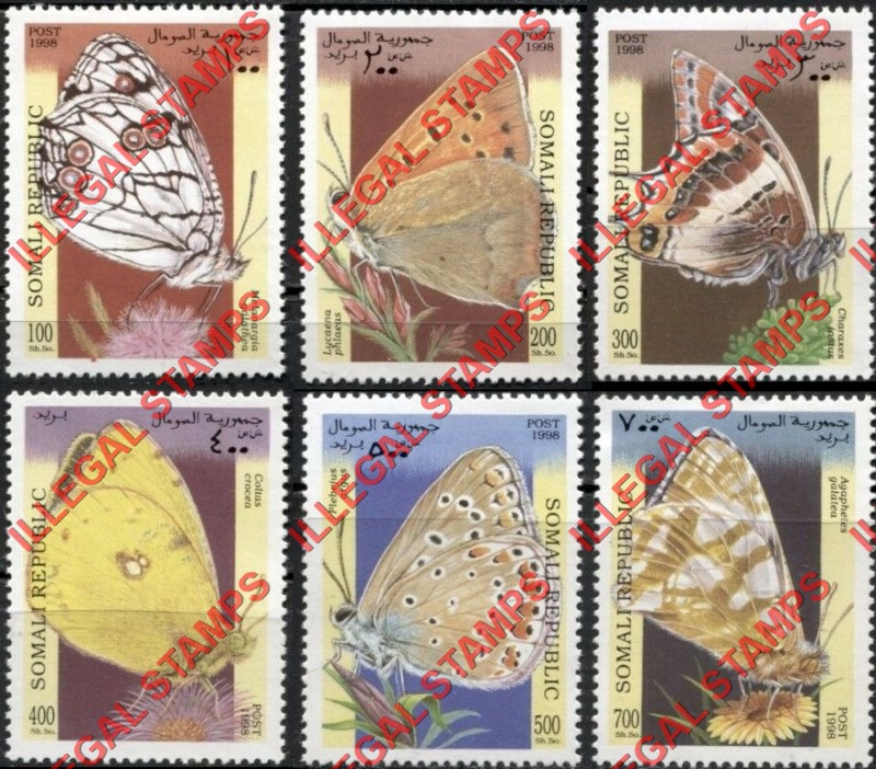 Somalia 1998 Butterflies Illegal Stamp Set of 6