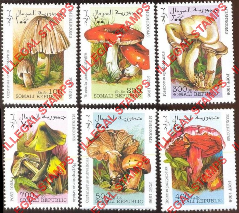Somalia 1998 Mushrooms Illegal Stamp Set of 6