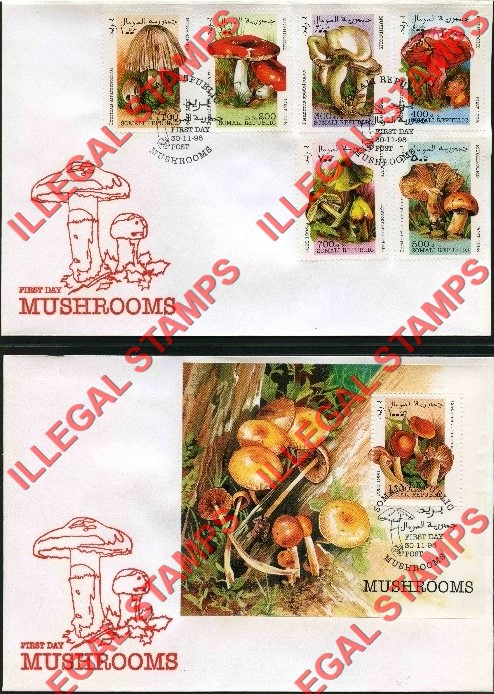 Somalia 1998 Mushrooms Illegal Stamp Set on Fake First Day Covers