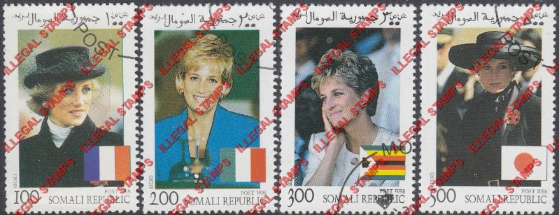 Somalia 1998 Princess Diana Memoriam Illegal Stamps with White Background