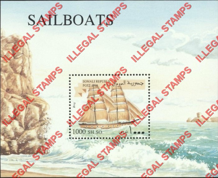 Somalia 1998 Sailboats Sailing Ships Illegal Stamp Souvenir Sheet of 1