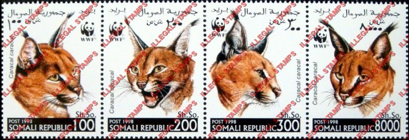 Somalia 1998 WWF Caracal Illegal Stamp Set of 4