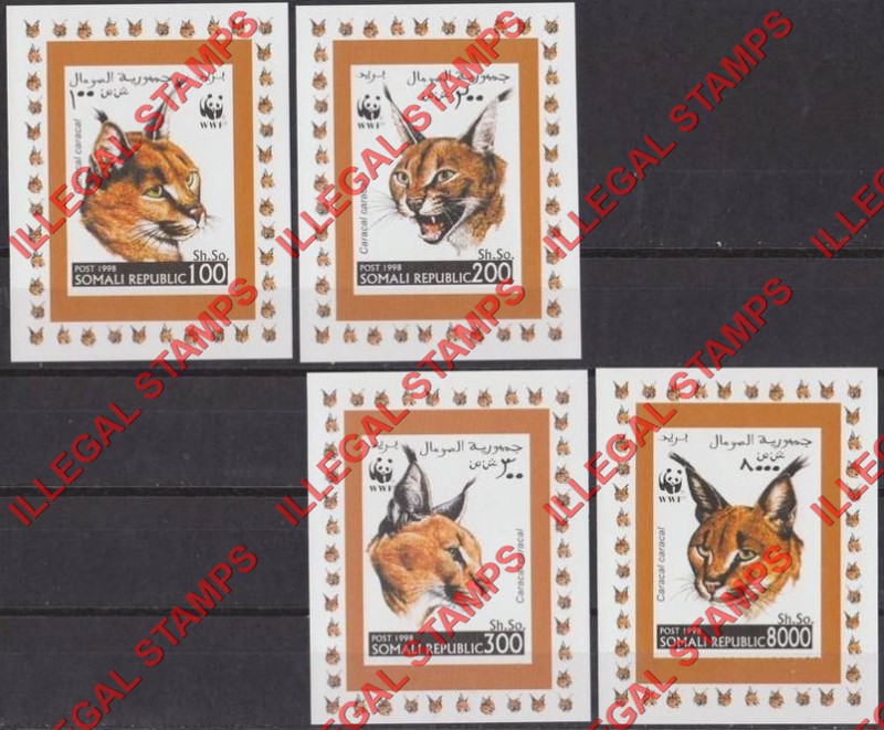Somalia 1998 WWF Caracal Illegal Stamp Deluxe Souvenir Sheets of 1
