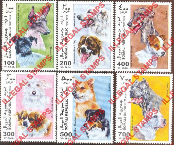 Somalia 1999 Dogs Illegal Stamp Set of 6