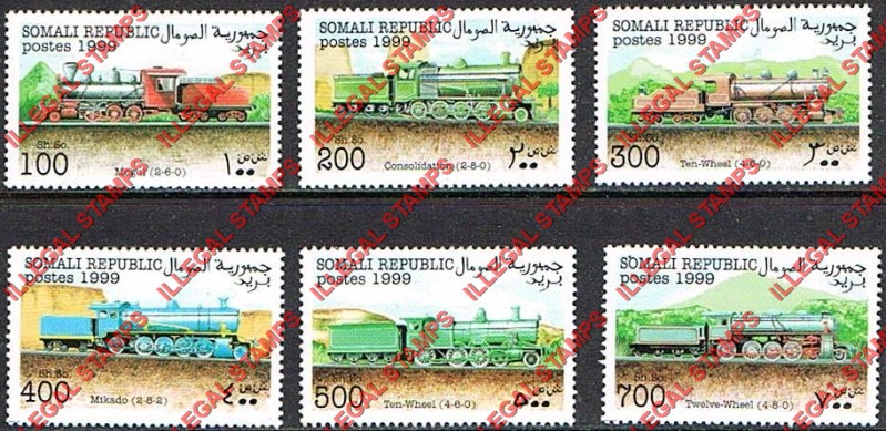 Somalia 1999 Locomotives Illegal Stamp Set of 6