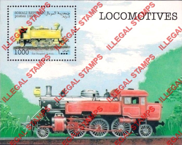 Somalia 1999 Locomotives Illegal Stamp Souvenir Sheet of 1