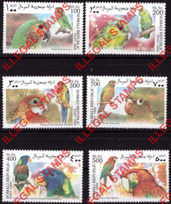 Somalia 1999 Parrots Illegal Stamp Set of 6