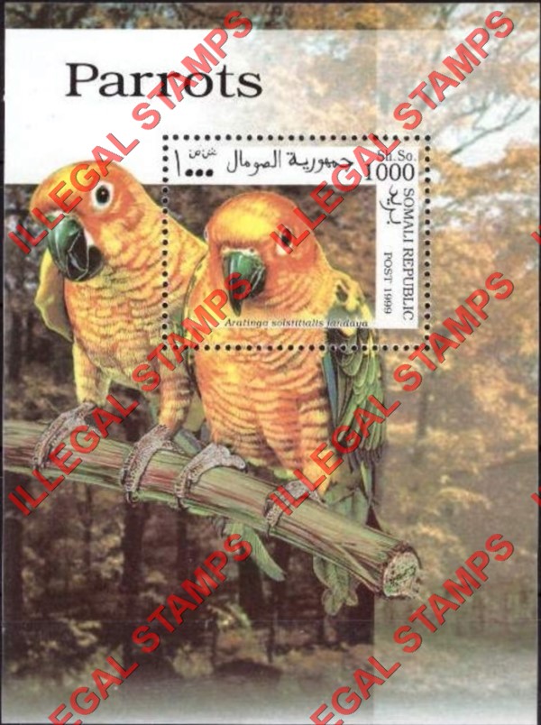 Somalia 1999 Parrots Illegal Stamp Souvenir Sheet of 1