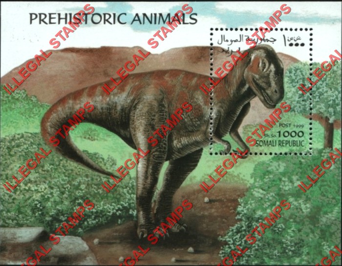 Somalia 1999 Prehistoric Animals Dinosaurs Illegal Stamp Souvenir Sheet of 1