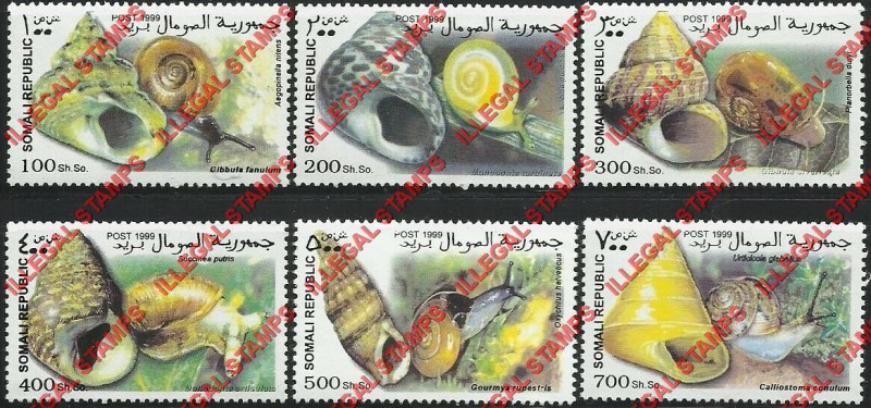 Somalia 1999 Shells Illegal Stamp Set of 6