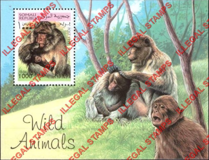 Somalia 1999 Wild Animals Illegal Stamp Souvenir Sheet of 1