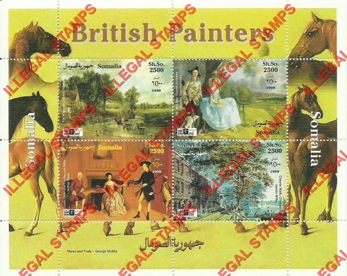 Somalia 1999 British Painters Paintings Illegal Stamp Souvenir Sheet of 4