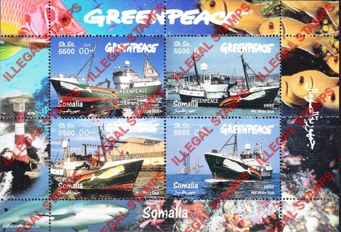 Somalia 1999 Greenpeace Illegal Stamp Souvenir Sheet of 4
