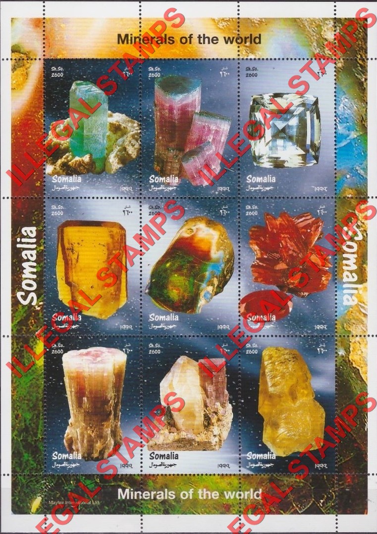 Somalia 1999 Minerals Illegal Stamp Souvenir Sheet of 9