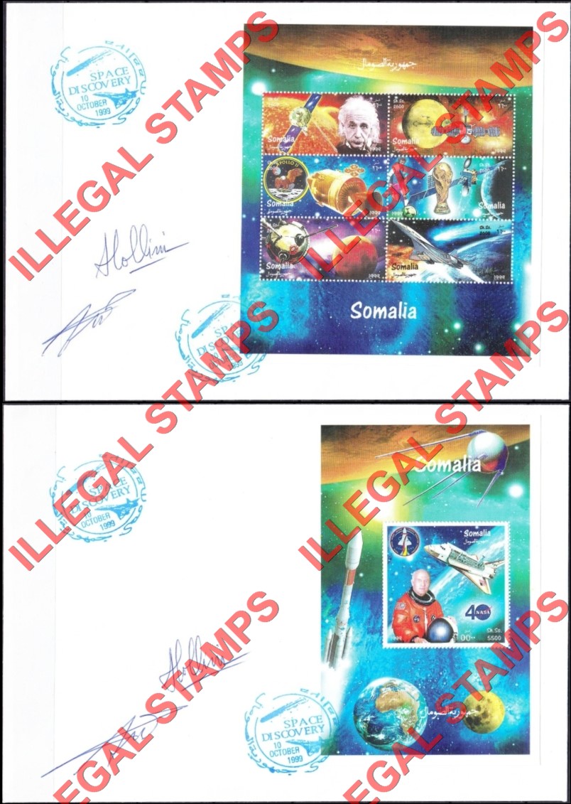 Somalia 1999 Space Illegal Stamp Souvenir Sheets on Fake Canceled Covers signed by Lollini