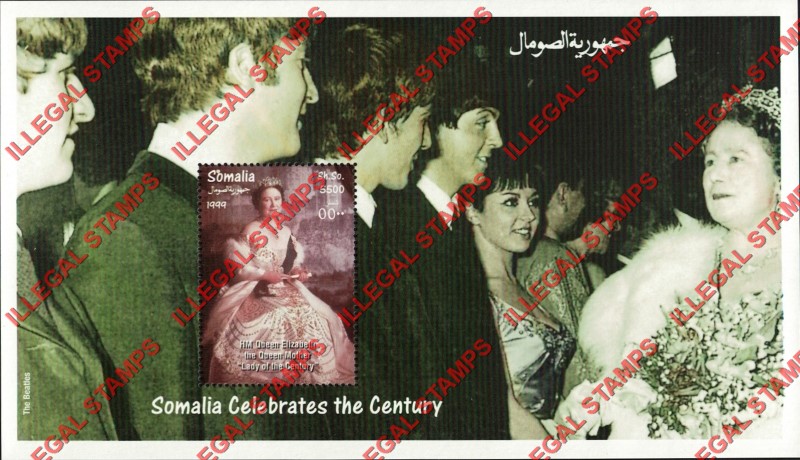 Somalia 1999 The Beatles and Queen Elizabeth Illegal Stamp Souvenir Sheet of 1