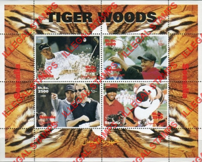 Somalia 1999 Tiger Woods Illegal Stamp Souvenir Sheet of 4