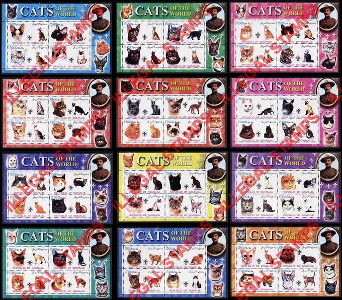 Somalia 2002 Cats of the World Series 1 Illegal Stamp Souvenir Sheets of 4