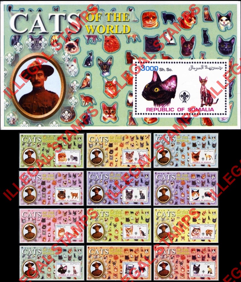 Somalia 2002 Cats of the World Series 2 Illegal Stamp Souvenir Sheets of 1