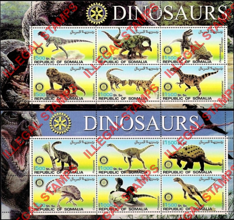 Somalia 2002 Dinosaurs with Rotary International logos Illegal Stamp Souvenir Sheets of 6 (Part 1)