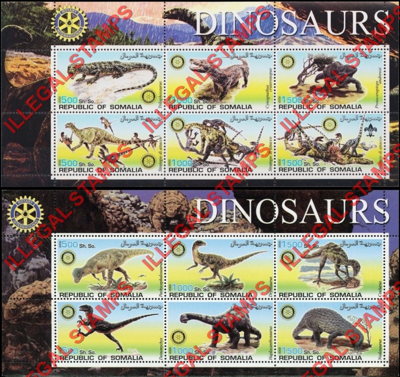 Somalia 2002 Dinosaurs with Rotary International logos Illegal Stamp Souvenir Sheets of 6 (Part 2)