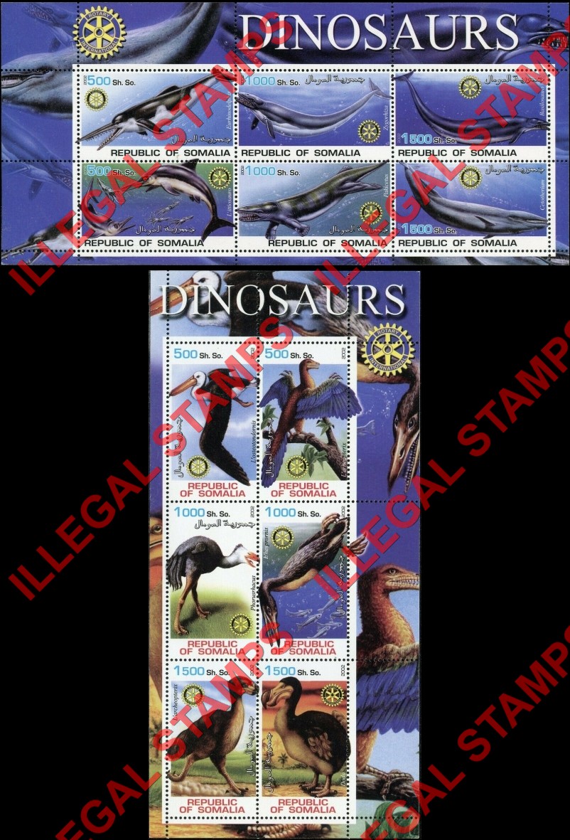 Somalia 2002 Dinosaurs with Rotary International logos Illegal Stamp Souvenir Sheets of 6 (Part 3)