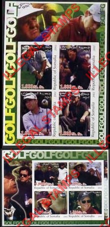 Somalia 2002 Golf Illegal Stamp Souvenir Sheets of 4
