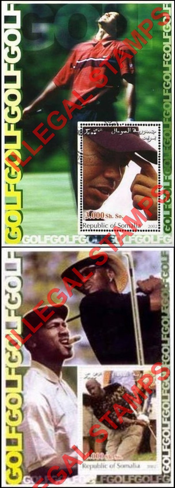 Somalia 2002 Golf Illegal Stamp Souvenir Sheets of 1