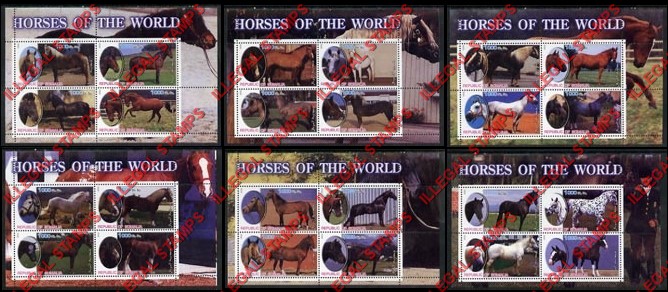Somalia 2002 Horses of the World Illegal Stamp Souvenir Sheets of 4