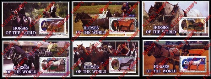 Somalia 2002 Horses of the World Illegal Stamp Souvenir Sheets of 1
