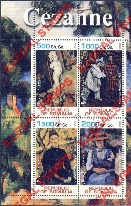 Somalia 2002 Paintings by Cezanne Illegal Stamp Souvenir Sheet of 4