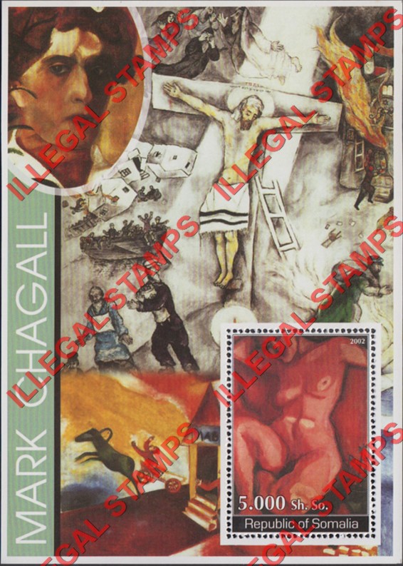 Somalia 2002 Paintings by Marc Chagall Illegal Stamp Souvenir Sheet of 1