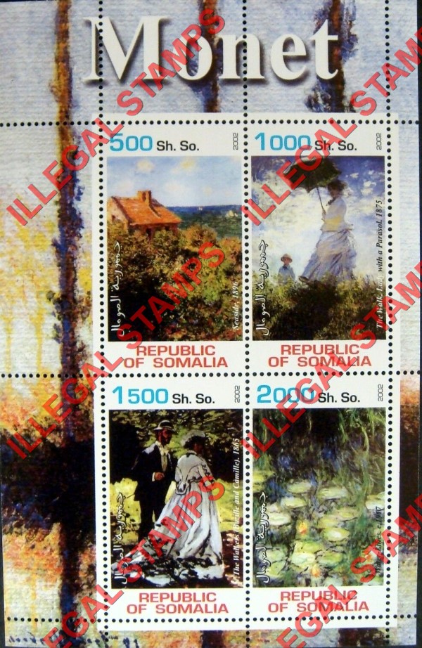 Somalia 2002 Paintings by Monet Illegal Stamp Souvenir Sheet of 4