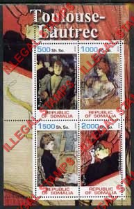 Somalia 2002 Paintings by Toulouse-Lautrec Illegal Stamp Souvenir Sheet of 4