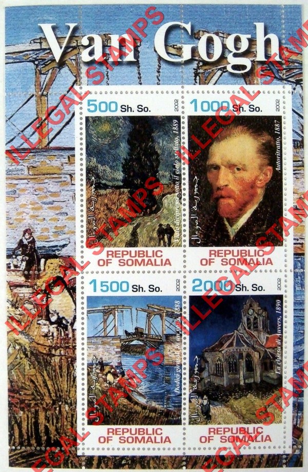 Somalia 2002 Paintings by Van Gogh Illegal Stamp Souvenir Sheet of 4