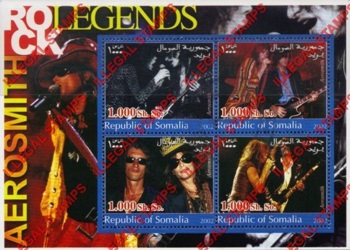 Somalia 2002 Rock Legends Aerosmith Illegal Stamp Souvenir Sheet of 4