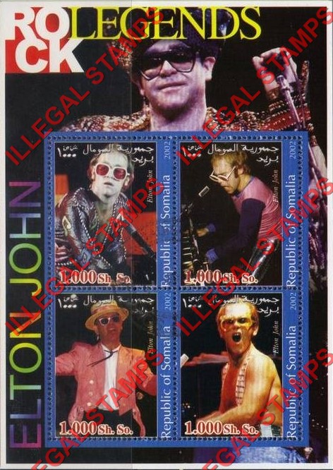 Somalia 2002 Rock Legends Elton John Illegal Stamp Souvenir Sheet of 4