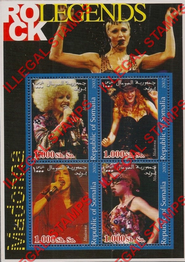 Somalia 2002 Rock Legends Madonna Illegal Stamp Souvenir Sheet of 4
