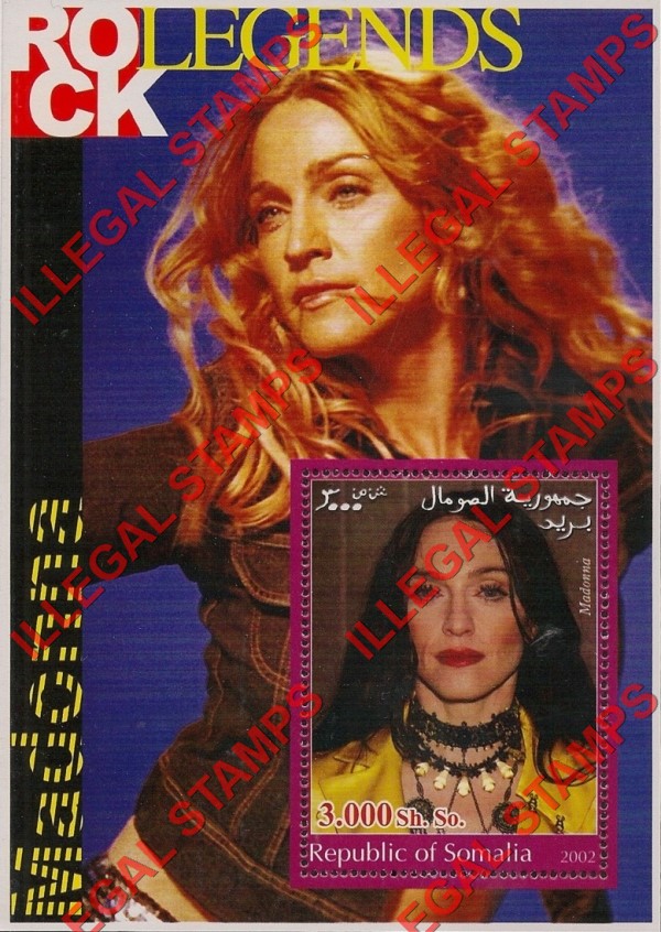 Somalia 2002 Rock Legends Madonna Illegal Stamp Souvenir Sheet of 1