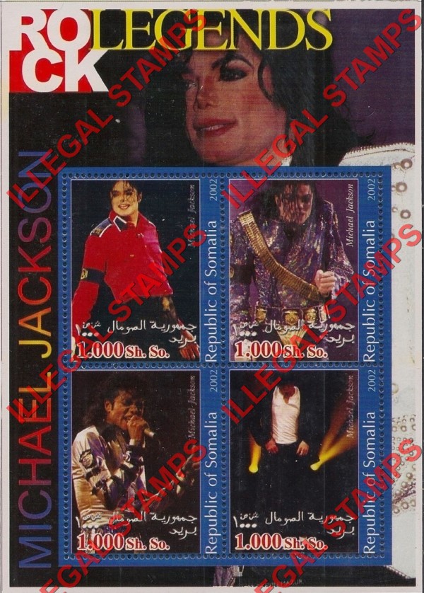Somalia 2002 Rock Legends Michael Jackson Illegal Stamp Souvenir Sheet of 4