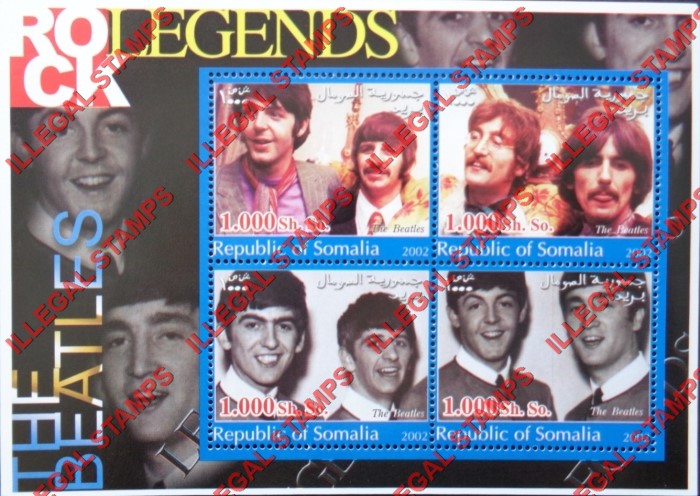 Somalia 2002 Rock Legends The Beatles Illegal Stamp Souvenir Sheet of 4