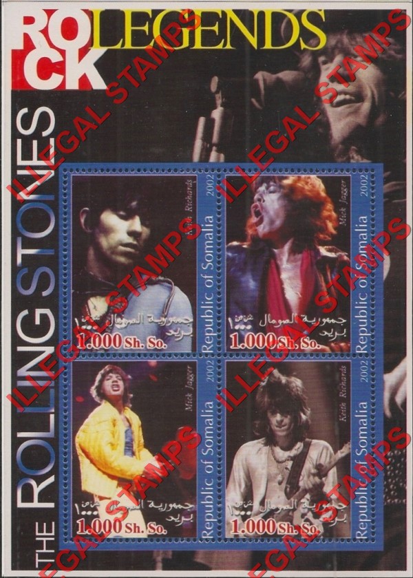 Somalia 2002 Rock Legends The Rolling Stones Illegal Stamp Souvenir Sheet of 4