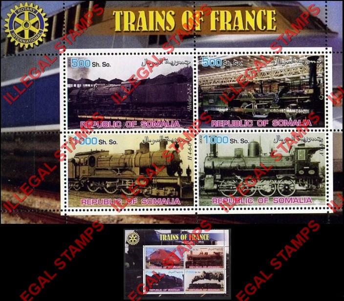 Somalia 2002 Trains of France Illegal Stamp Souvenir Sheets of 4