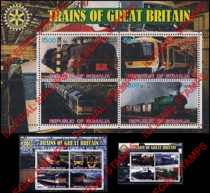 Somalia 2002 Trains of Great Britain Illegal Stamp Souvenir Sheets of 4