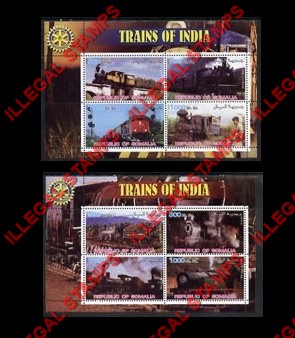 Somalia 2002 Trains of India Illegal Stamp Souvenir Sheets of 4
