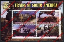 Somalia 2002 Trains of South America Illegal Stamp Souvenir Sheet of 4
