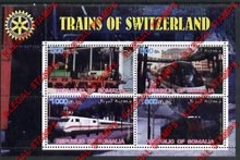 Somalia 2002 Trains of Switzerland Illegal Stamp Souvenir Sheet of 4
